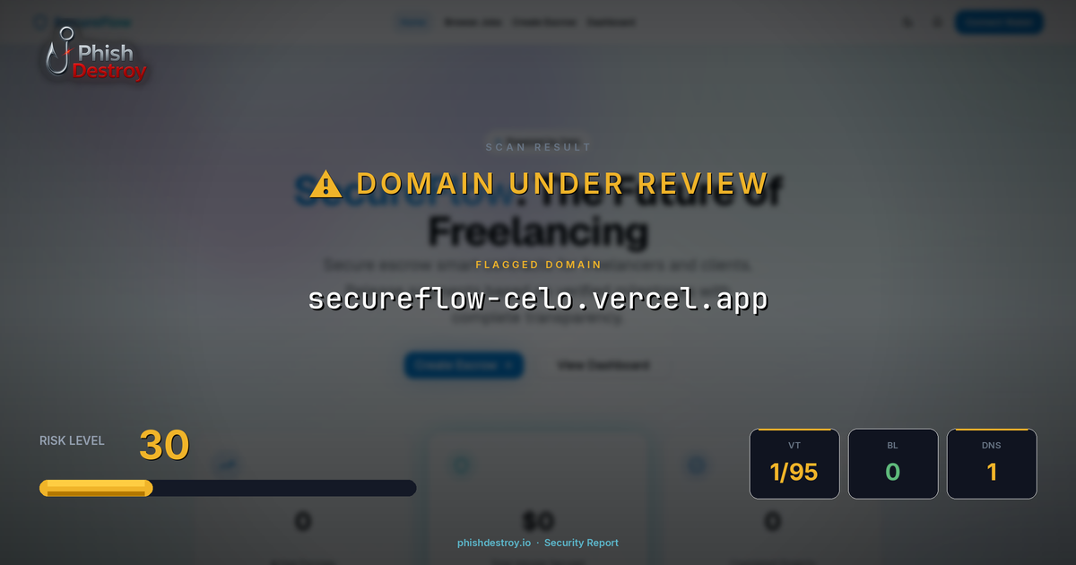 secureflow-celo.vercel.app phishing report — threat analysis by PhishDestroy