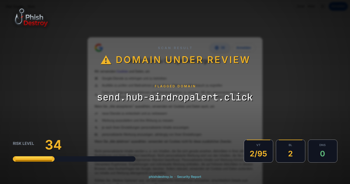 send.hub-airdropalert.click phishing report — threat analysis by PhishDestroy