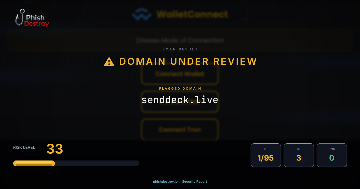 senddeck.live phishing report — threat analysis by PhishDestroy