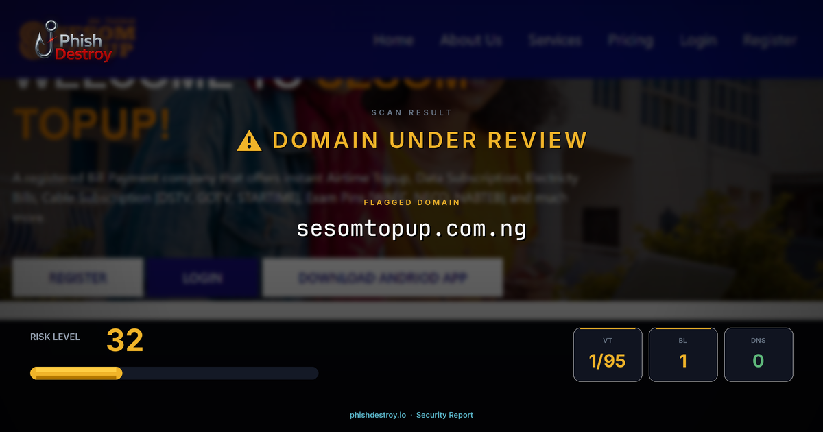 sesomtopup.com.ng phishing report — threat analysis by PhishDestroy