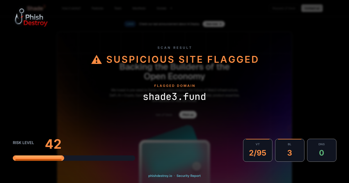 shade3.fund phishing report — threat analysis by PhishDestroy