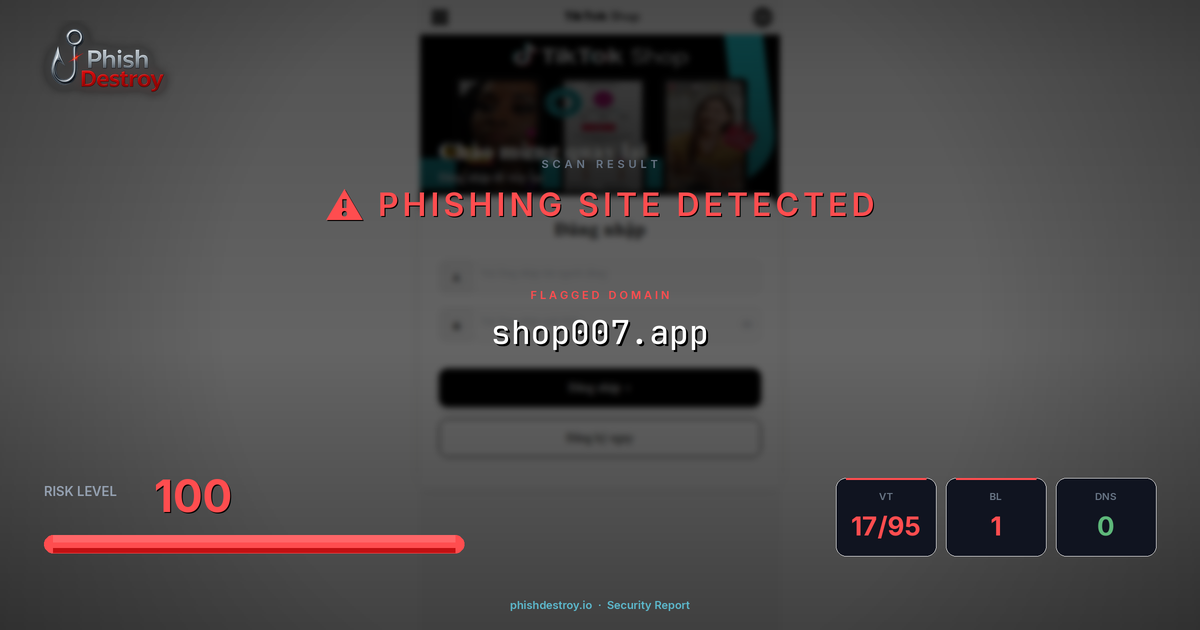 shop007.app phishing report — threat analysis by PhishDestroy
