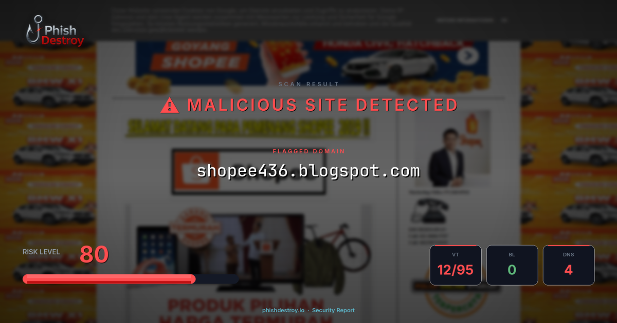 shopee436.blogspot.com phishing report — threat analysis by PhishDestroy