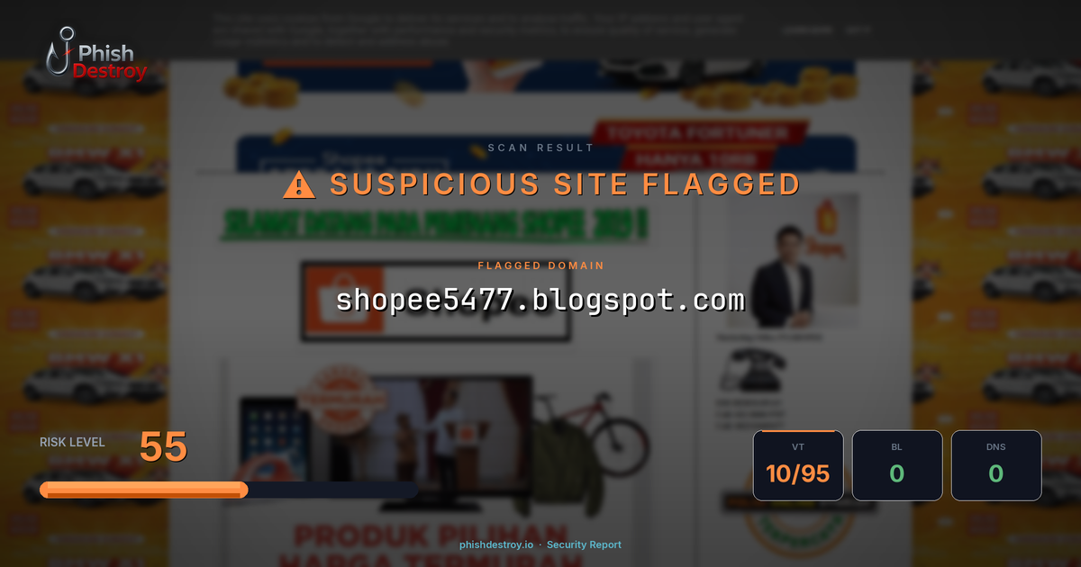 shopee5477.blogspot.com phishing report — threat analysis by PhishDestroy
