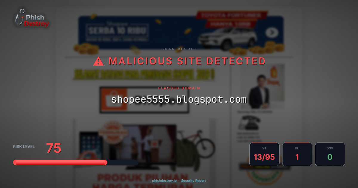 shopee5555.blogspot.com phishing report — threat analysis by PhishDestroy