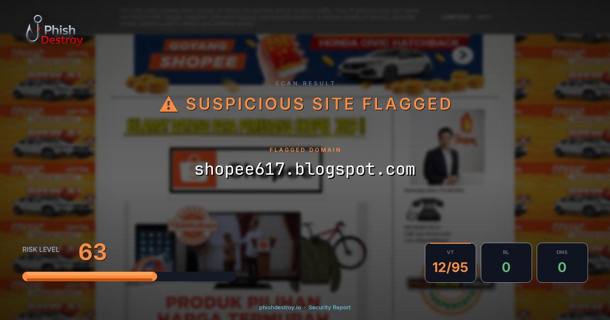 shopee617.blogspot.com phishing report — threat analysis by PhishDestroy