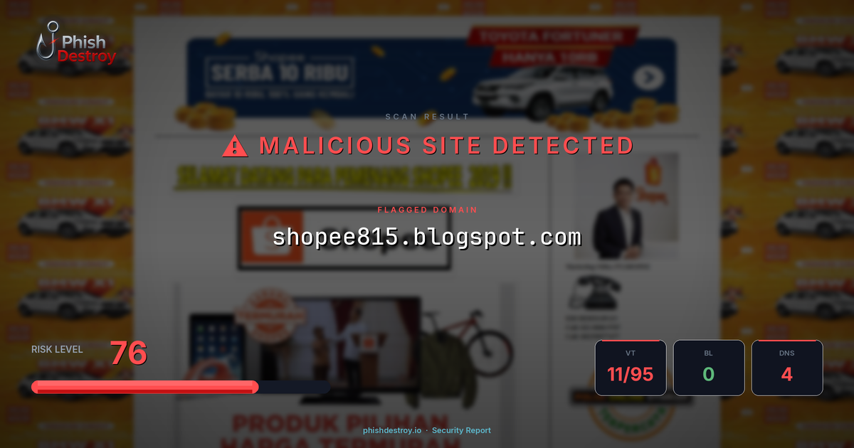 shopee815.blogspot.com phishing report — threat analysis by PhishDestroy