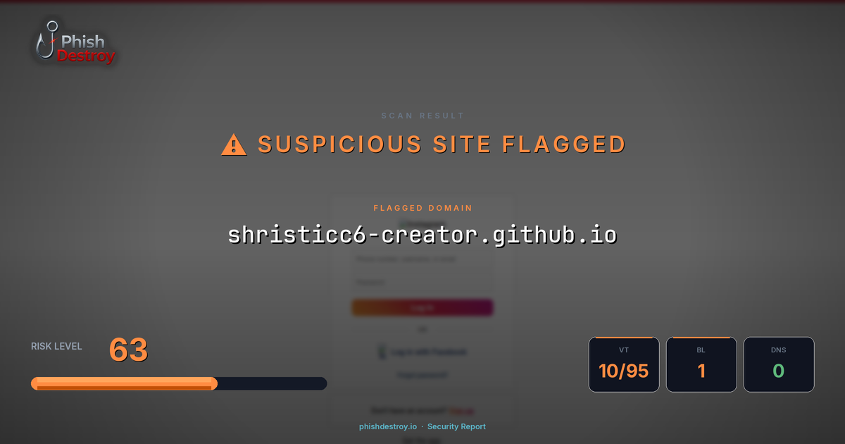 shristicc6-creator.github.io phishing report — threat analysis by PhishDestroy