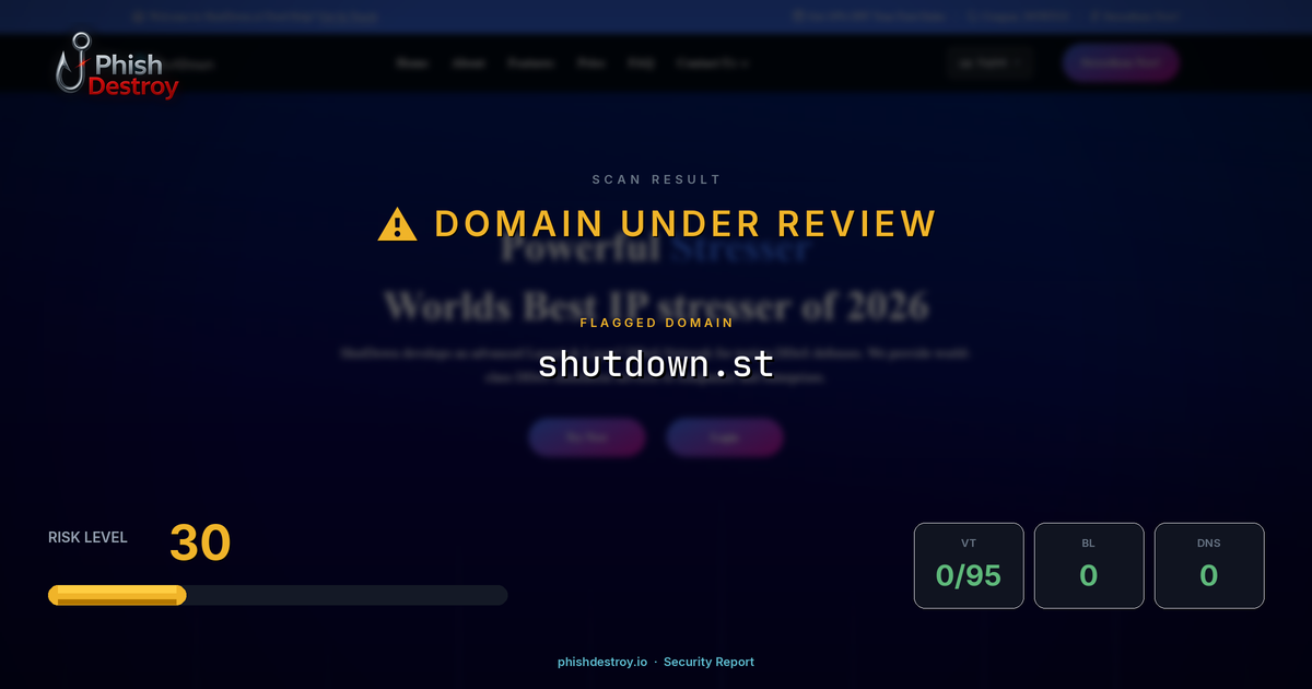 shutdown.st phishing report — threat analysis by PhishDestroy
