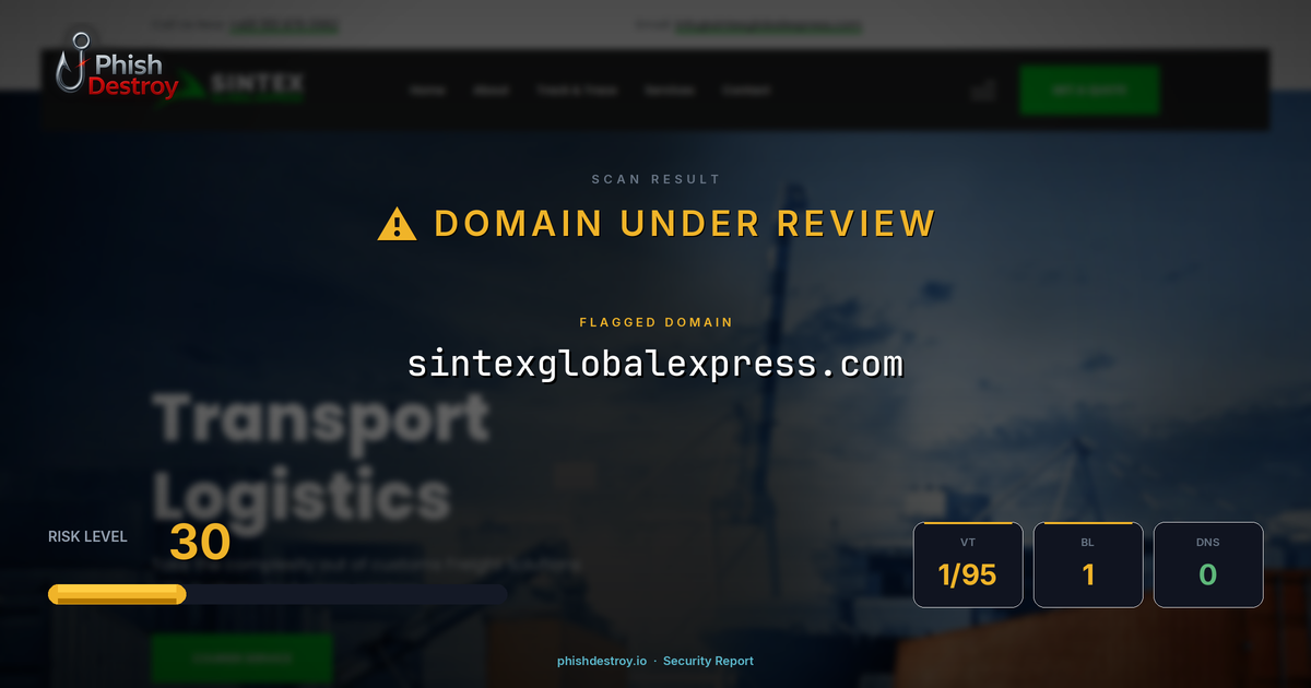 sintexglobalexpress.com phishing report — threat analysis by PhishDestroy