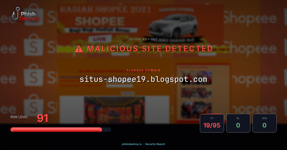 situs-shopee19.blogspot.com phishing report — threat analysis by PhishDestroy