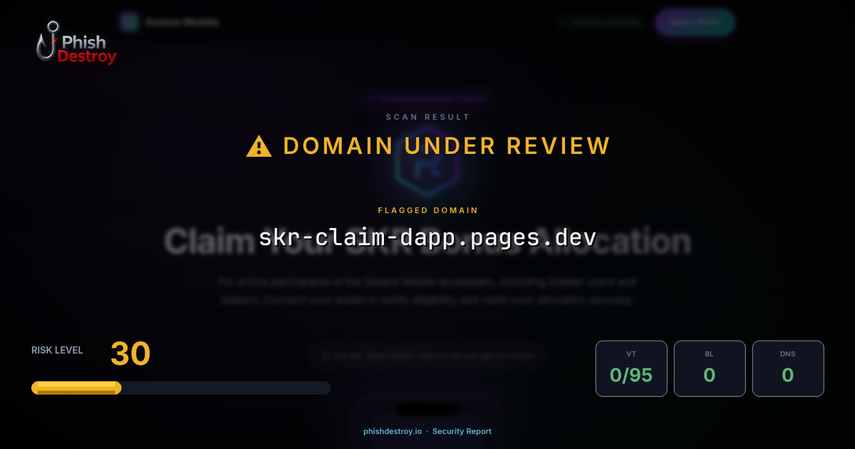 skr-claim-dapp.pages.dev phishing report — threat analysis by PhishDestroy