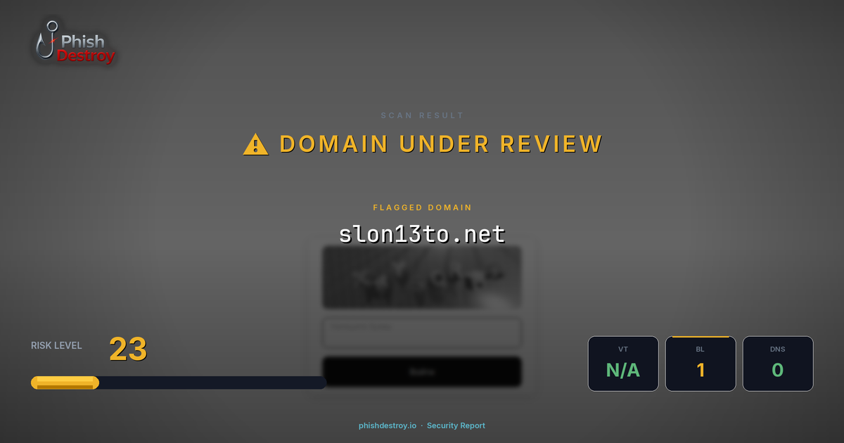 slon13to.net phishing report — threat analysis by PhishDestroy