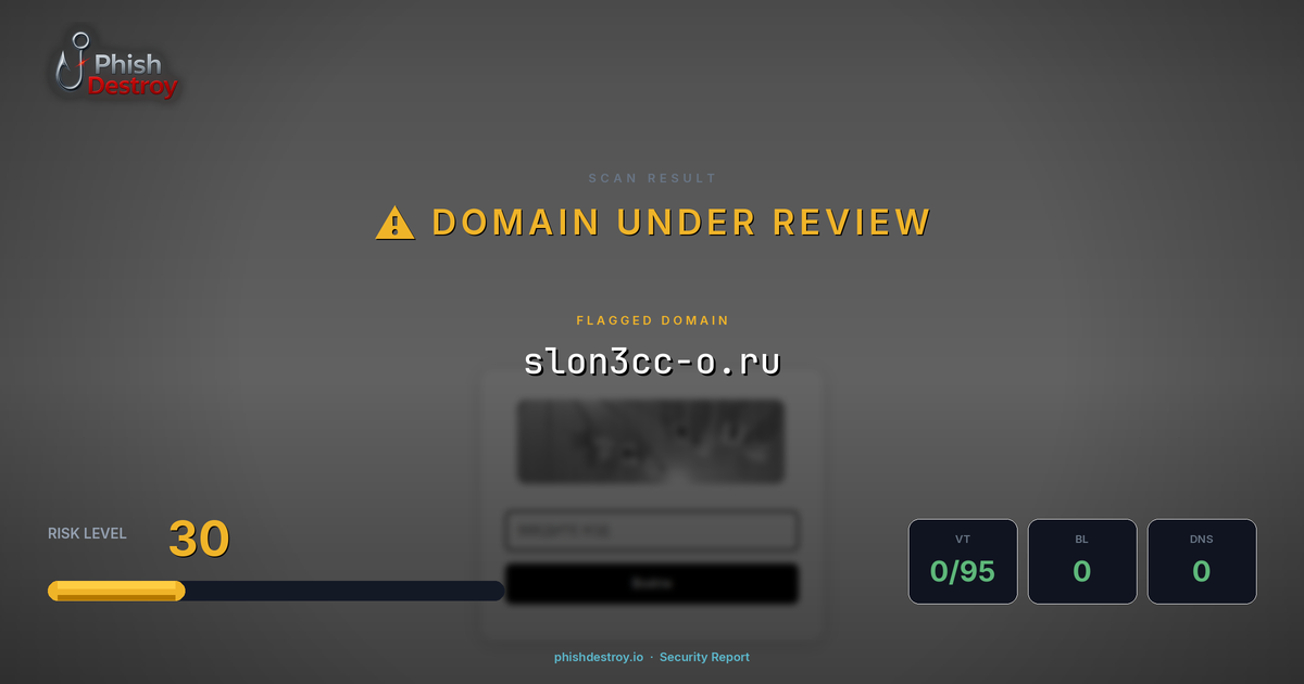 slon3cc-o.ru phishing report — threat analysis by PhishDestroy