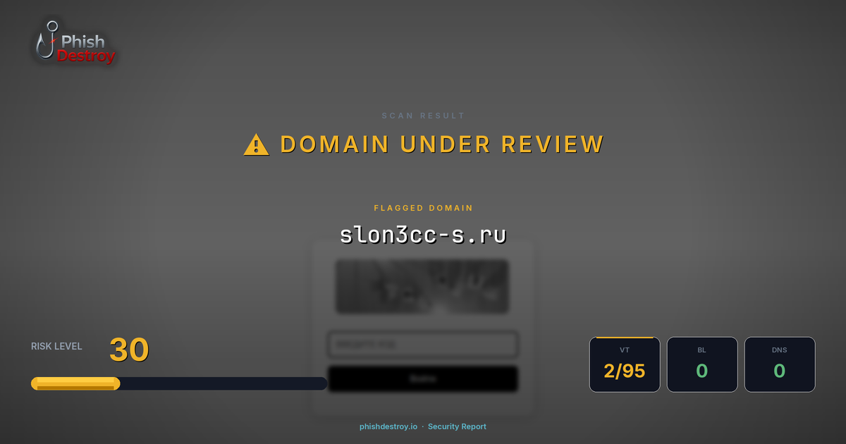 slon3cc-s.ru phishing report — threat analysis by PhishDestroy