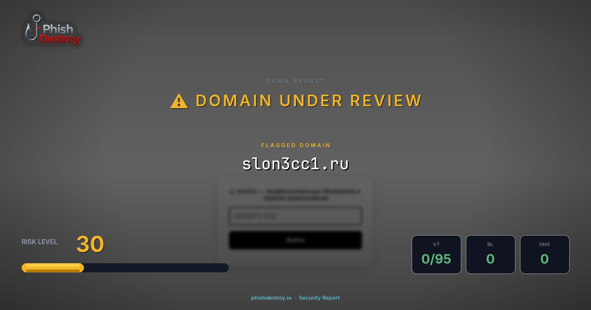 slon3cc1.ru phishing report — threat analysis by PhishDestroy