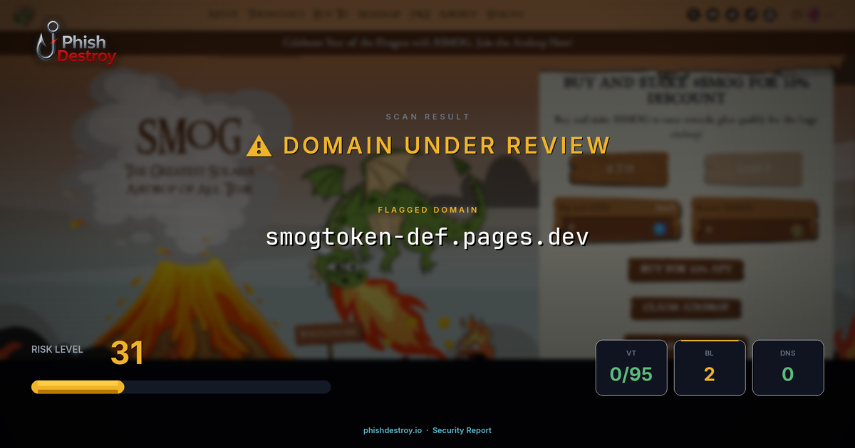 smogtoken-def.pages.dev phishing report — threat analysis by PhishDestroy