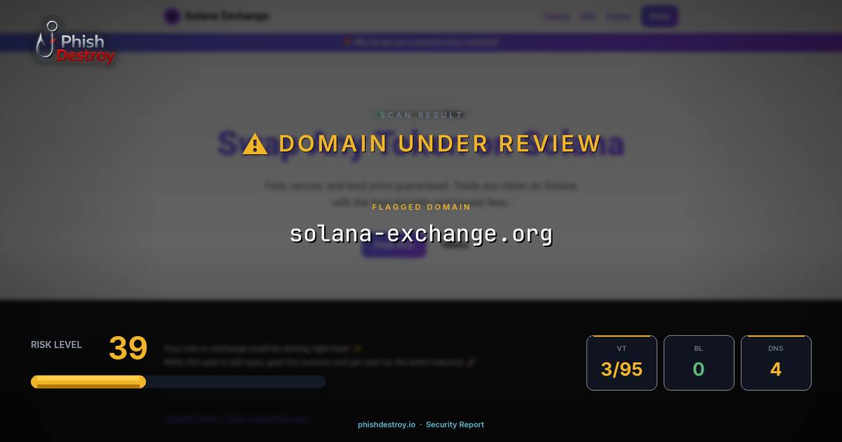 solana-exchange.org phishing report — threat analysis by PhishDestroy