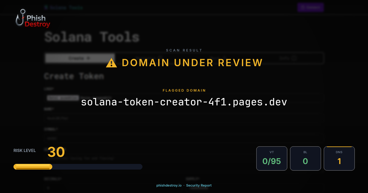 solana-token-creator-4f1.pages.dev phishing report — threat analysis by PhishDestroy