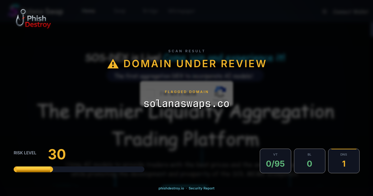 solanaswaps.co phishing report — threat analysis by PhishDestroy
