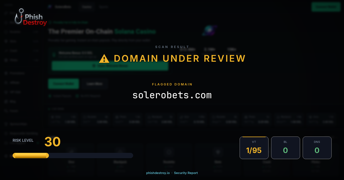 solerobets.com phishing report — threat analysis by PhishDestroy