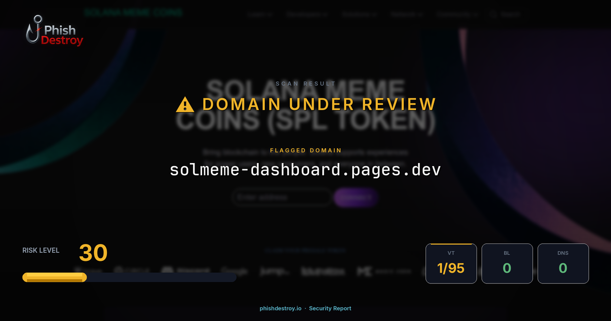 solmeme-dashboard.pages.dev phishing report — threat analysis by PhishDestroy