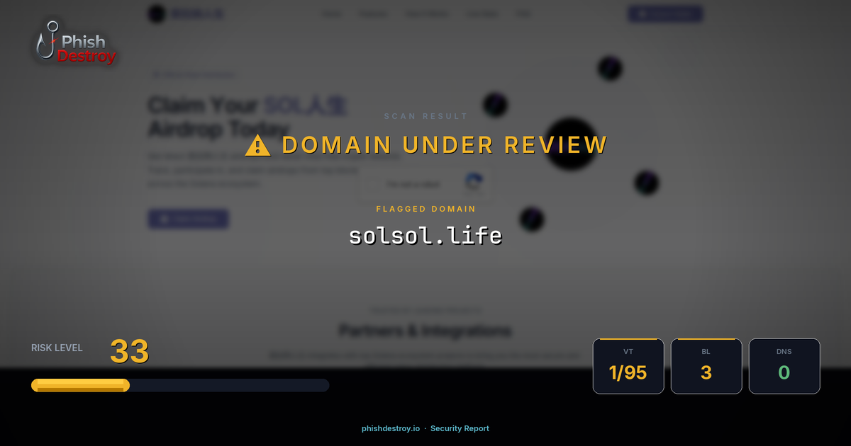 solsol.life phishing report — threat analysis by PhishDestroy