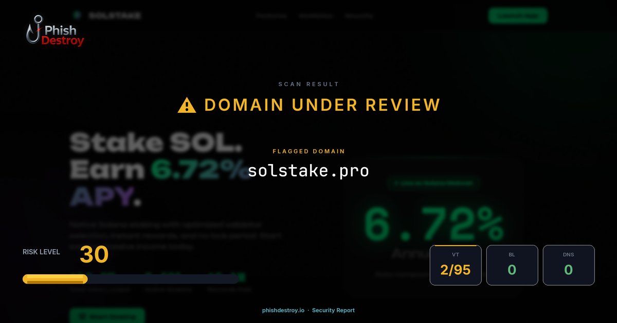 solstake.pro phishing report — threat analysis by PhishDestroy