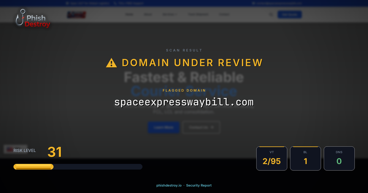spaceexpresswaybill.com phishing report — threat analysis by PhishDestroy