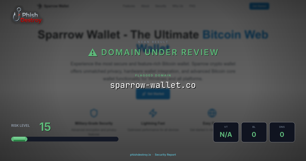 sparrow-wallet.co phishing report — threat analysis by PhishDestroy