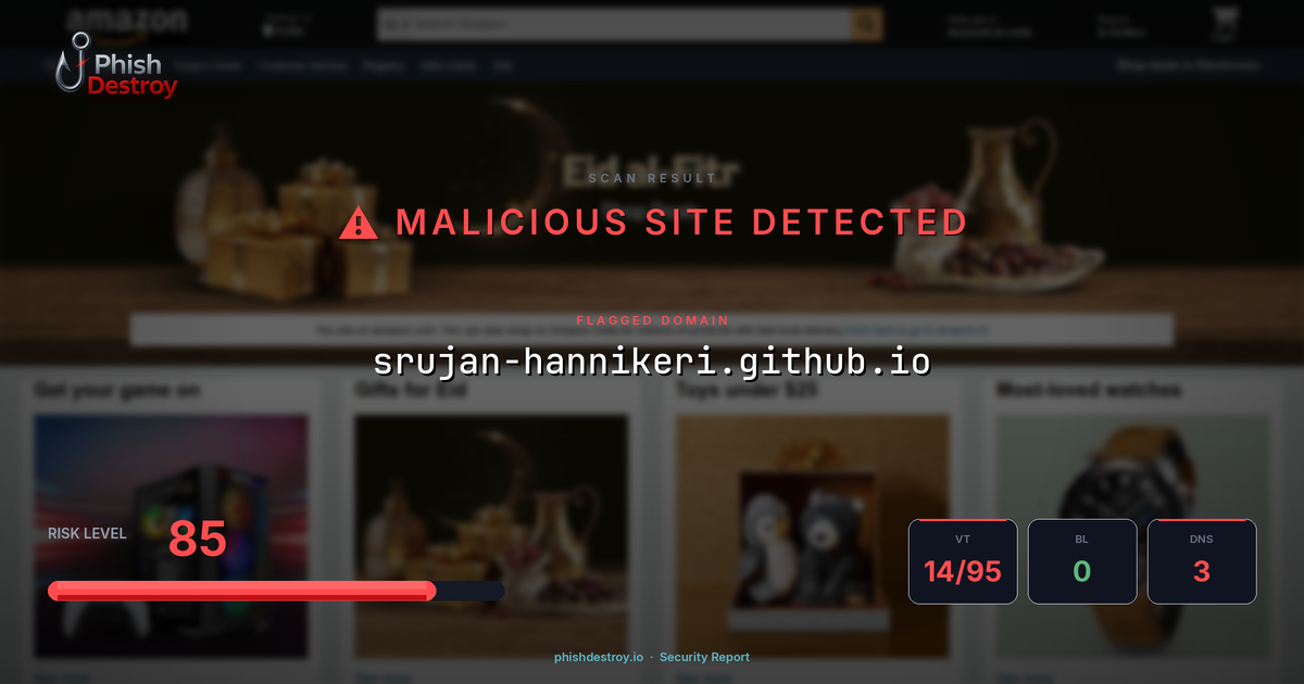 srujan-hannikeri.github.io phishing report — threat analysis by PhishDestroy