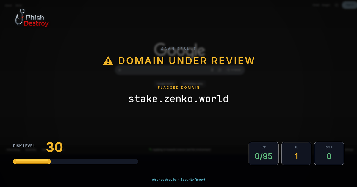 stake.zenko.world phishing report — threat analysis by PhishDestroy