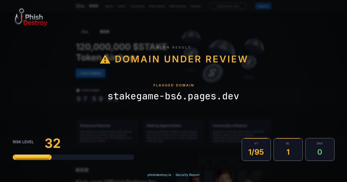 stakegame-bs6.pages.dev phishing report — threat analysis by PhishDestroy
