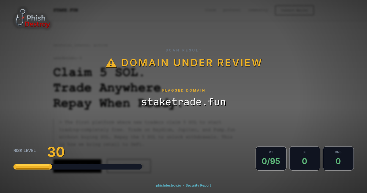 staketrade.fun phishing report — threat analysis by PhishDestroy