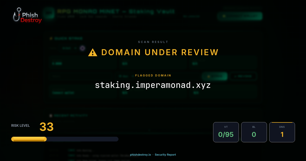 staking.imperamonad.xyz phishing report — threat analysis by PhishDestroy