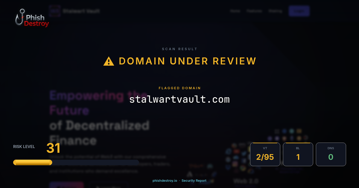 stalwartvault.com phishing report — threat analysis by PhishDestroy