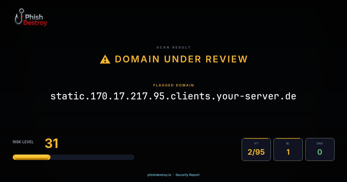 static.170.17.217.95.clients.your-server.de phishing report — threat analysis by PhishDestroy