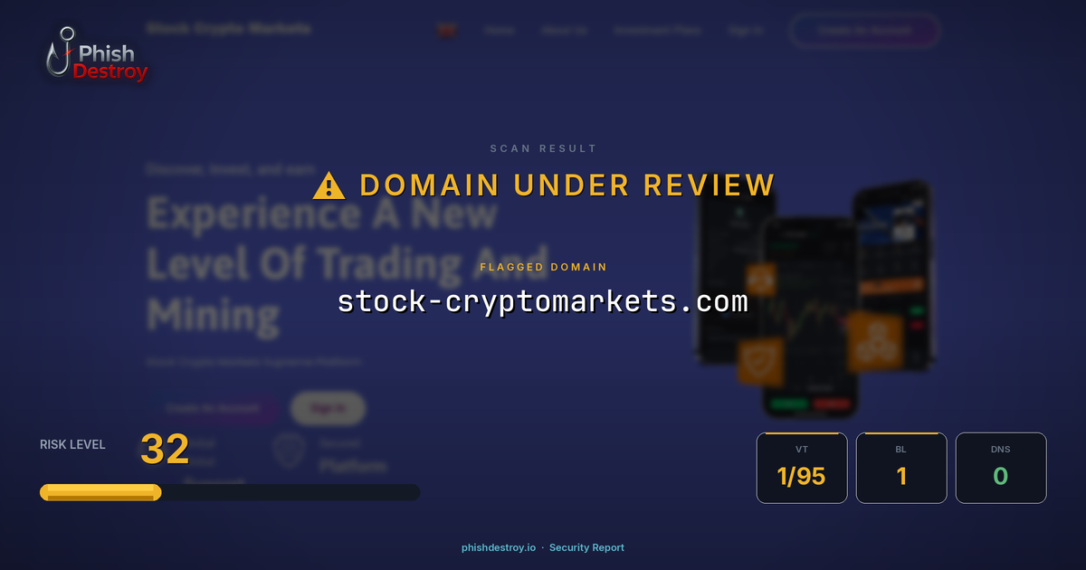 stock-cryptomarkets.com phishing report — threat analysis by PhishDestroy