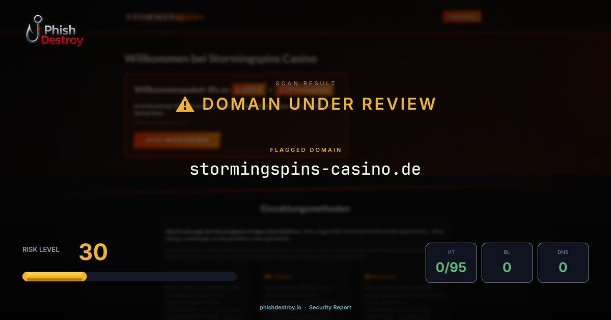 stormingspins-casino.de phishing report — threat analysis by PhishDestroy