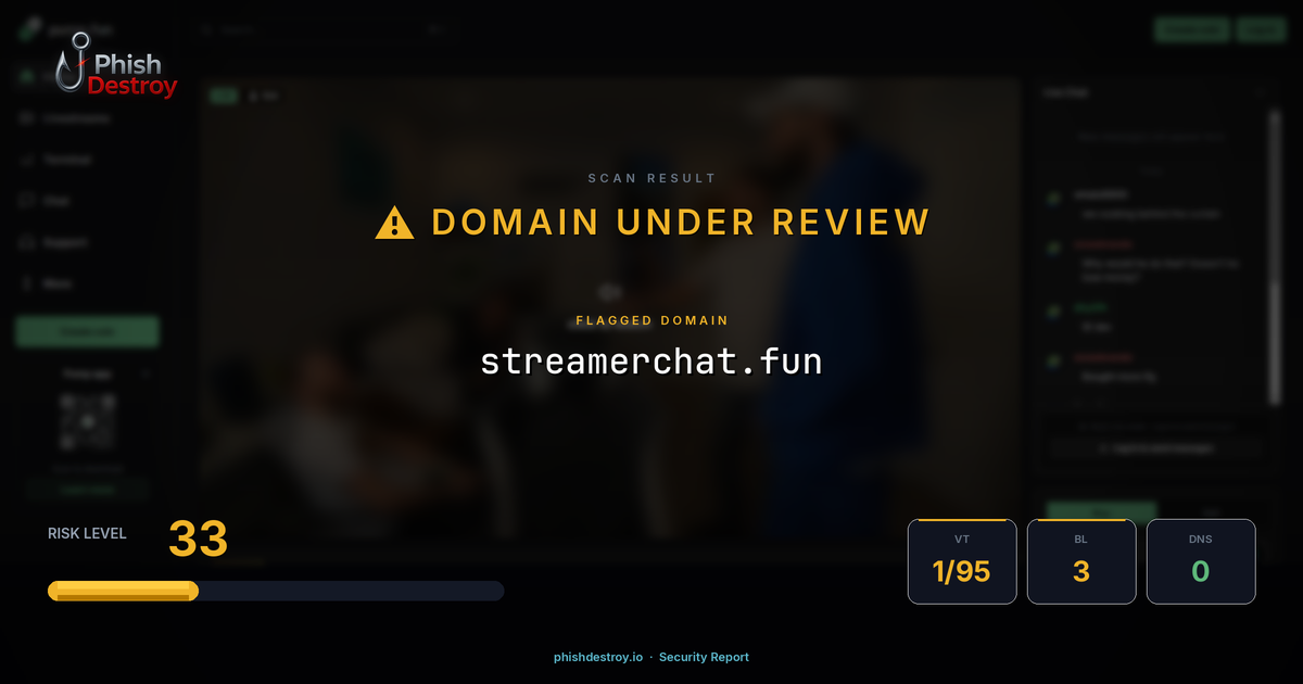 streamerchat.fun phishing report — threat analysis by PhishDestroy