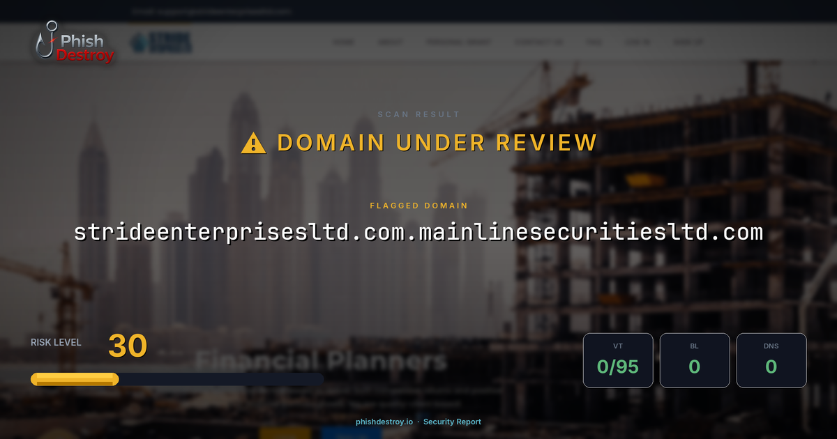 strideenterprisesltd.com.mainlinesecuritiesltd.com phishing report — threat analysis by PhishDestroy