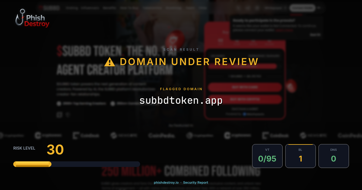 subbdtoken.app phishing report — threat analysis by PhishDestroy
