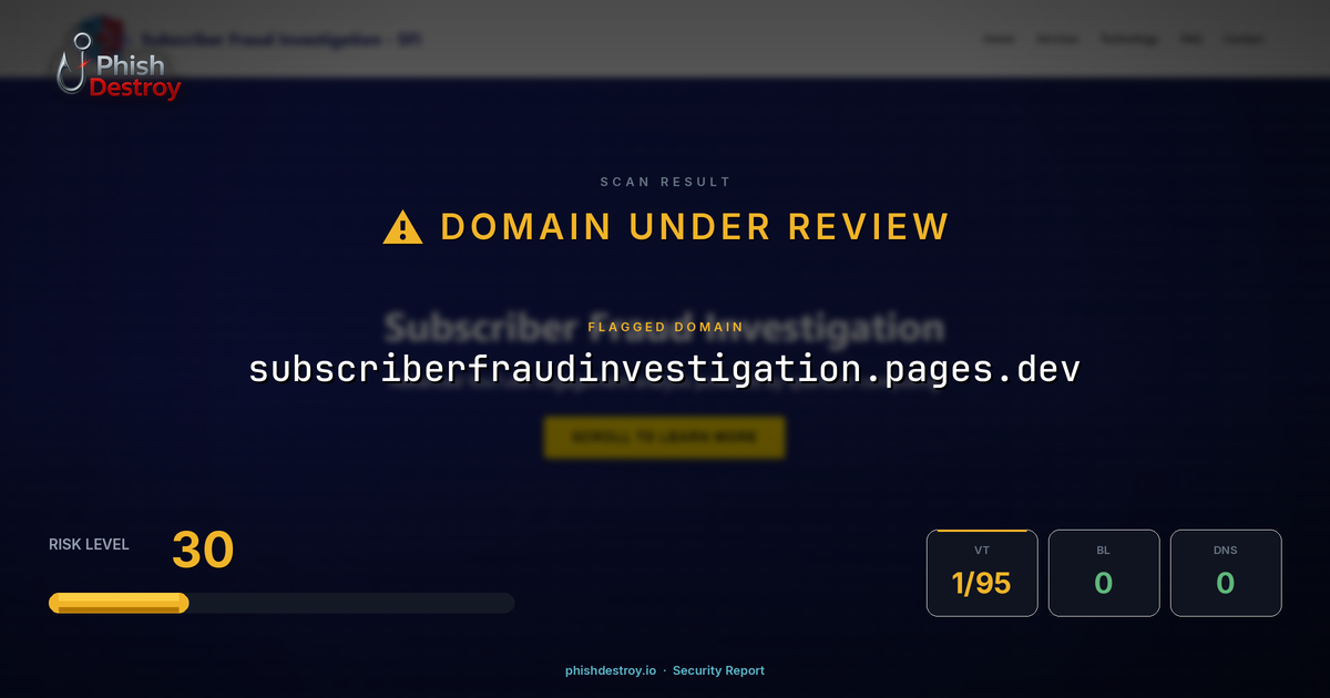 subscriberfraudinvestigation.pages.dev phishing report — threat analysis by PhishDestroy