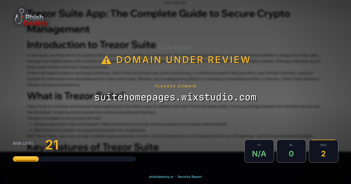 suitehomepages.wixstudio.com phishing report — threat analysis by PhishDestroy