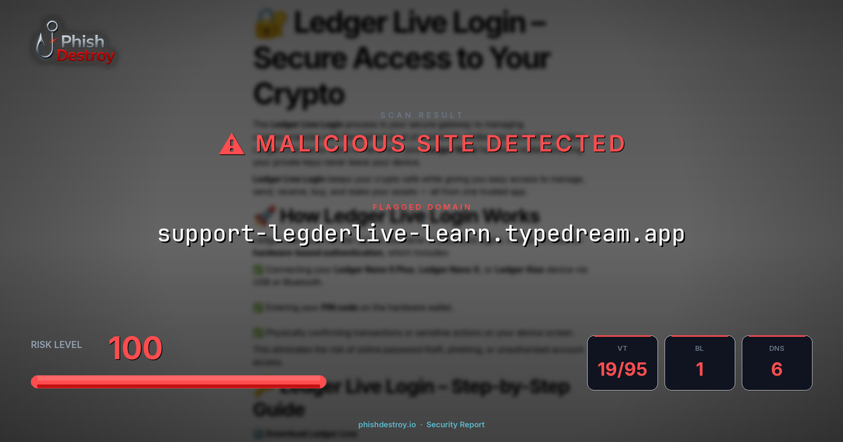 support-legderlive-learn.typedream.app phishing report — threat analysis by PhishDestroy