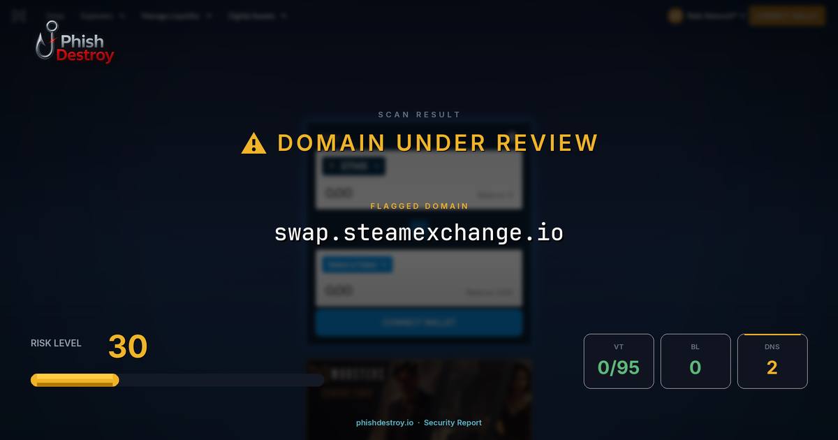 swap.steamexchange.io phishing report — threat analysis by PhishDestroy
