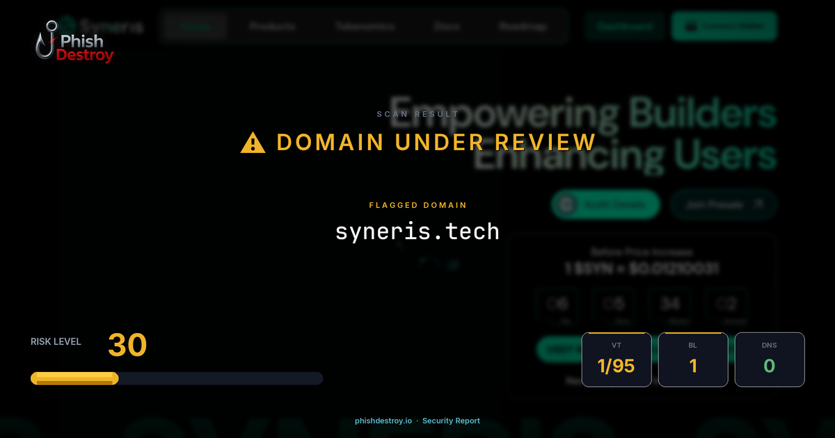 syneris.tech phishing report — threat analysis by PhishDestroy