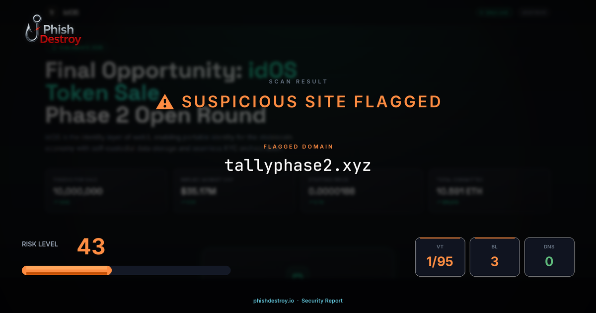 tallyphase2.xyz phishing report — threat analysis by PhishDestroy