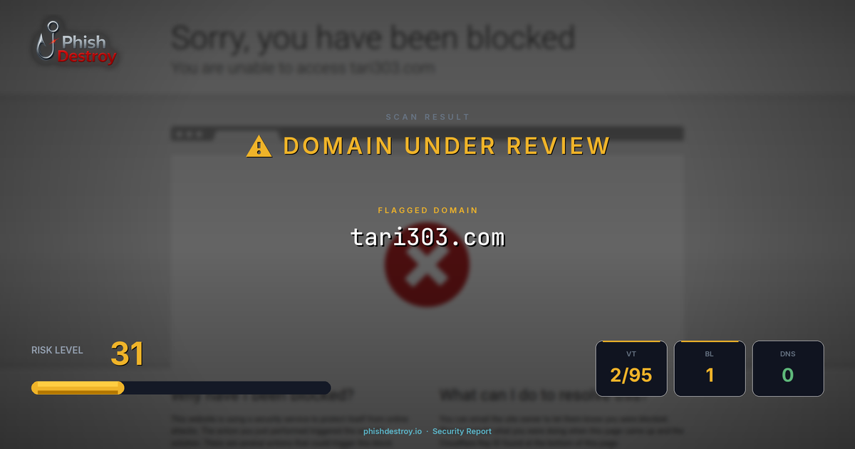 tari303.com phishing report — threat analysis by PhishDestroy