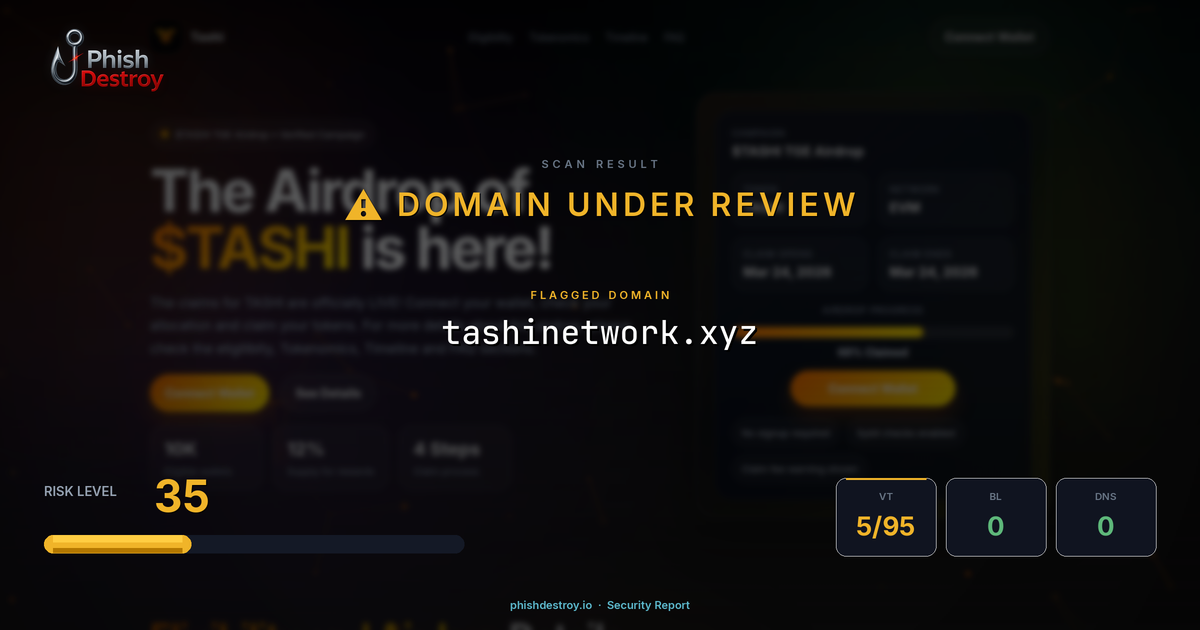 tashinetwork.xyz phishing report — threat analysis by PhishDestroy